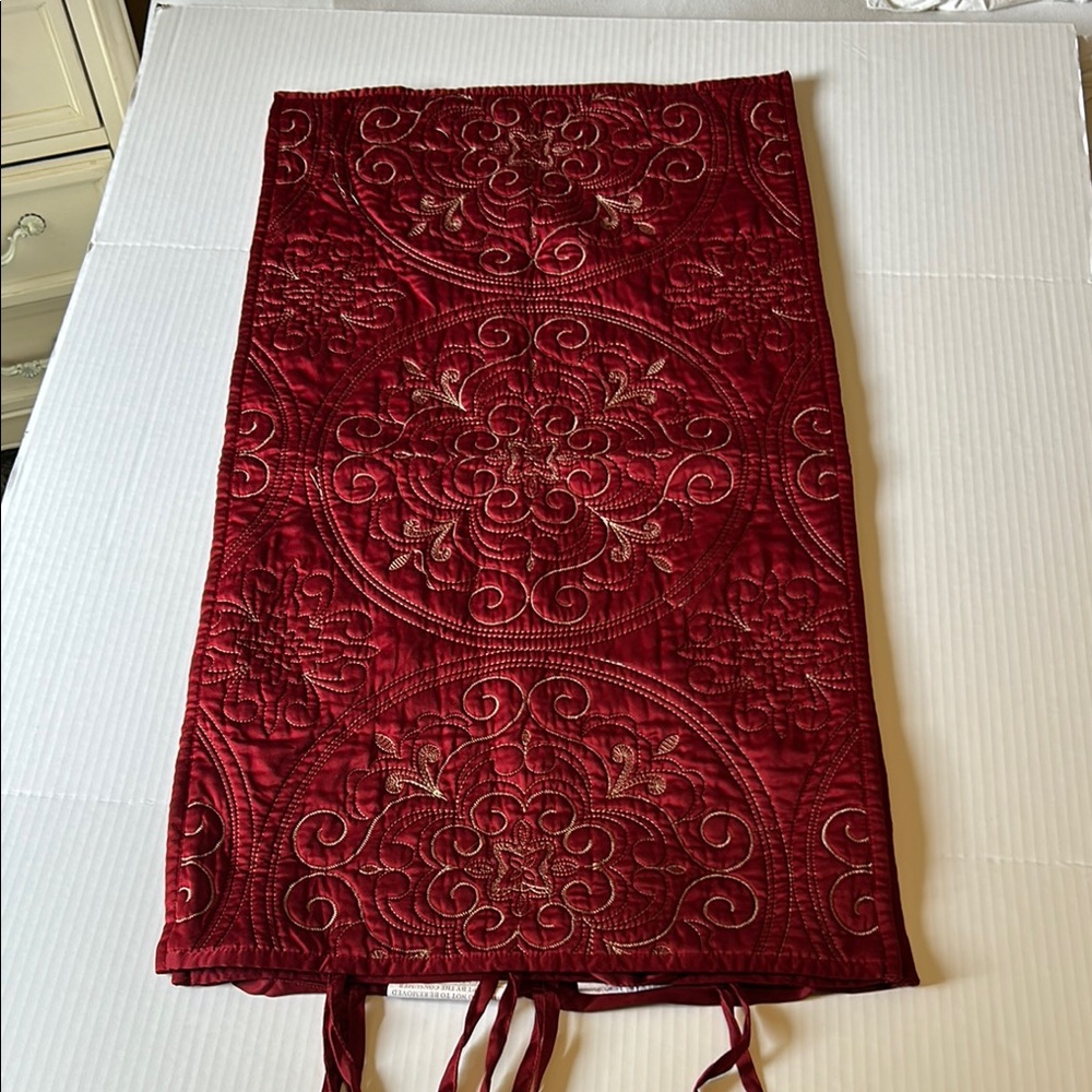 Elegant Red Embroidered Table Runner